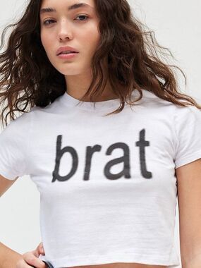 NWT- Charli XCX Exclusive BRAT Baby Tee White Graphic Cropped Tee